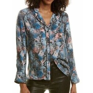 Zadig and Voltaire Tacha Snake Print Blouse Button Up Shirt Floral Blue Size S